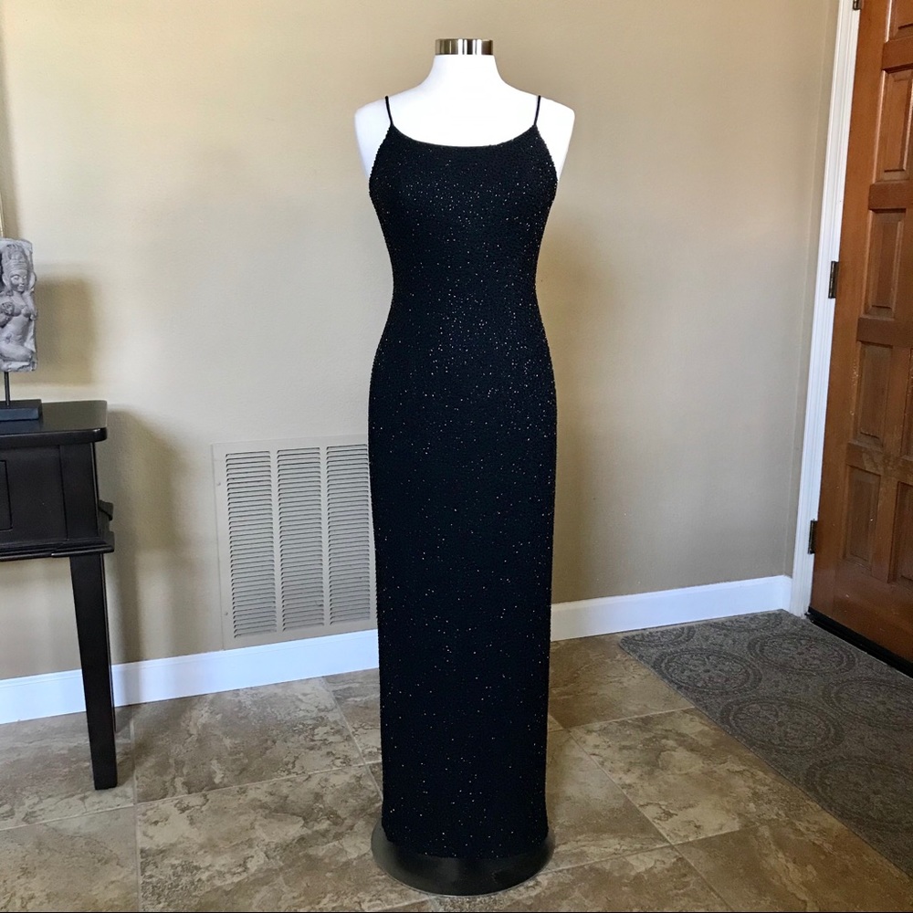 Black Sequence Spag Strap Evening Gown by Jump